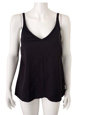 NWT Lands End Black Tulip Hem Tankini Top size M 10 - 12